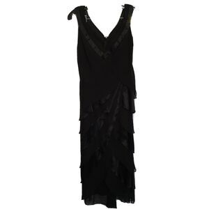 TADASHI SHOJI Black Silk Tiered V-neck Gown Sleeveless Size 6 Stunning